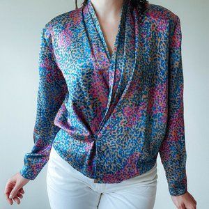 VINTAGE 80'S CROSSOVER SILK BLOUSE SIZE 8